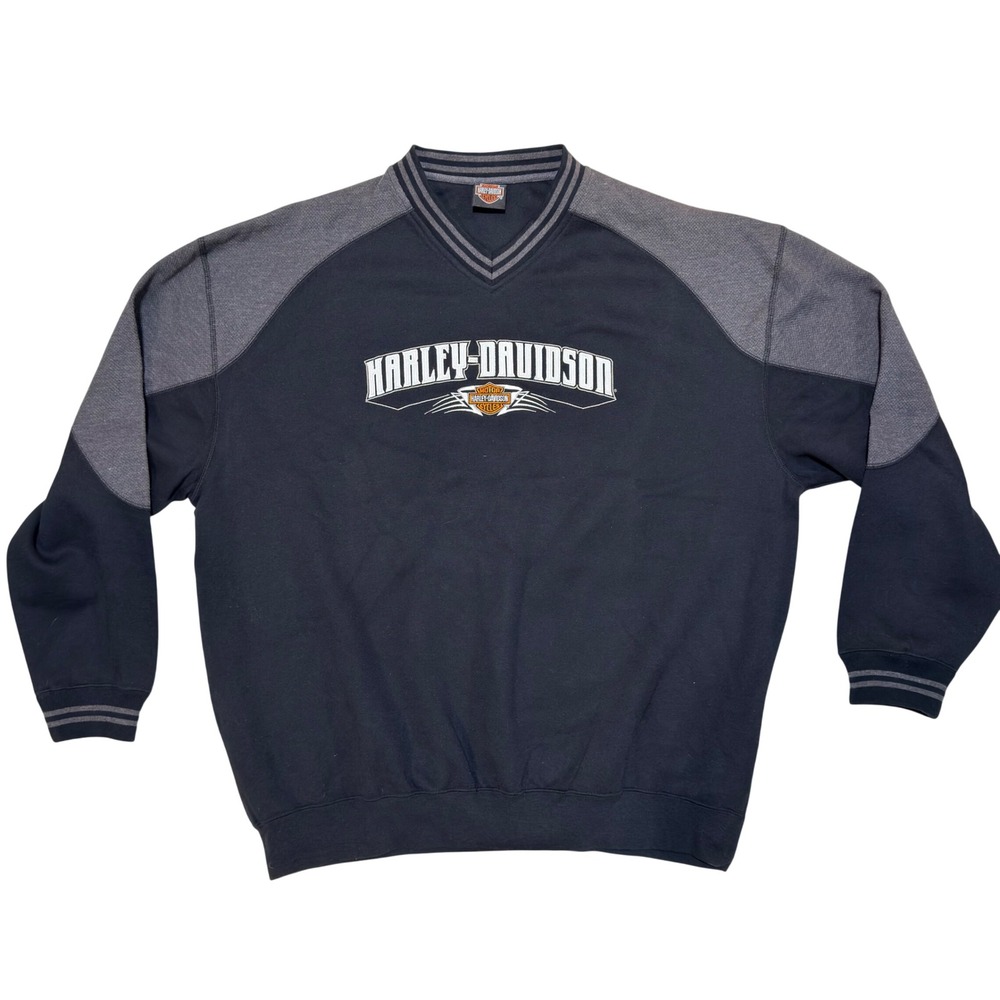 Harley Davidson Pullover Sweatshirt Mens XL Black Grey V-Neck Biker Valley Forge